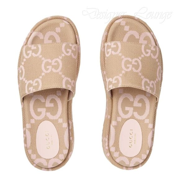 NEW GUCCI Macro GG Beige Monogram Canvas Platform Sandals Size EU 40.5 US 10.5 - Picture 4 of 12